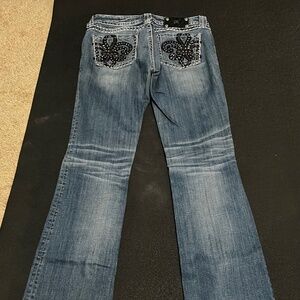 Miss Me Blue Bootcut Jeans Embroidered Rhinestone Stretch Pockets Denim Women